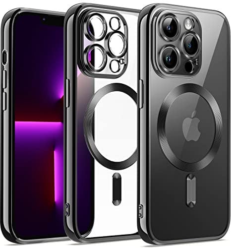 JETech Soft Clear Case for iPhone 13 Pro Max 6.7-Inch, Camera Lens Full Protection, Compatible with MagSafe Wireless Charging, Shockproof Electroplated TPU Phone Cover (Black)