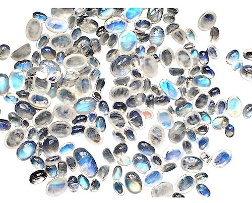 Gems For Jewels 3x4mm-8x10mm Regenbogen-Mondstein-Cabochons für Damen, oval, schlicht, flache Rückseite, Regenbogen-Mondstein-Cabochons, Mondstein für Schmuck (5 cts bis 10 cts Optionen) (5 cts)
