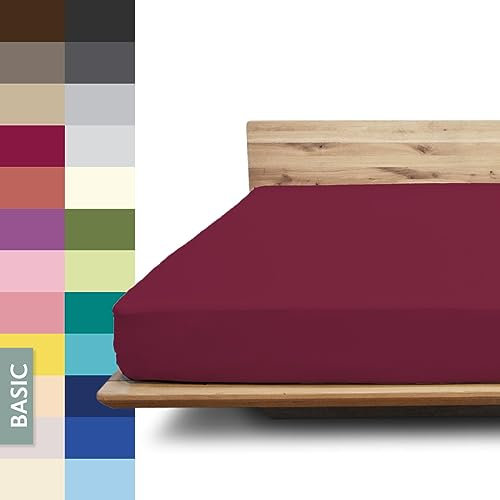 JONA SLEEP® Basic Spannbettlaken 180-200 x 200-220 cm - 190 g/m² faltenfreies Baumwoll-Jersey Leintuch - Made in Austria - Öko-Tex 100 Standard (Brombeere)