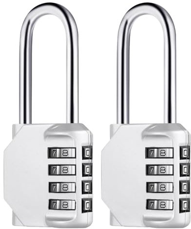 2 Pcs Cadenas à Code 4 Chiffres Long, Alliage de Zinc, Combinaison Antirouille pour Porte Vestiaire Placard Gym Garage (Argent)