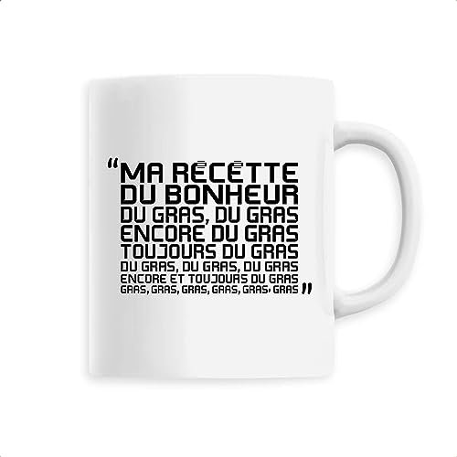 Mug Kaamelott Karadoc, la recette du bonheur - Imprimé en France - Tasse originale en céramique - Cadeau Cuisine Kaamelott original rigolo (Blanc)