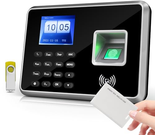 JIAN BOLAND zeiterfassung,Uhr in Maschine für Mitarbeiter Kleinunternehmen, Fingerabdruck, RFID und PIN Biometrische Zeituhr, Fingerabdruck zeiterfassung, mit 5 Abzeichen und USB-Laufwerk