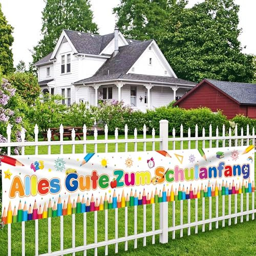 Alles Gute Zum Schulanfang Banner 300x50cm großes Banner für den ersten Schultag, Willkommen zurück in der Schule, Party-Dekorationszubehör, Banner für Klassenzimmer, Büro, Schule, Lehrer(Weiß)