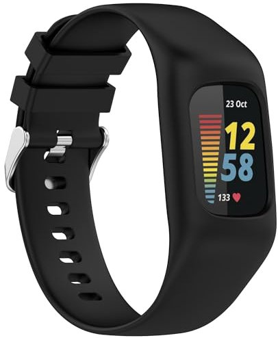Juaupepo Silicone Sport Band Compatible with Fitbit Charge 6/Charge 5 Band with Case for Soft Silicone Strap with Shatter-Resistant Protective for Charge 5/Charge 4/3 Advanced Fitness Tracker (Black)