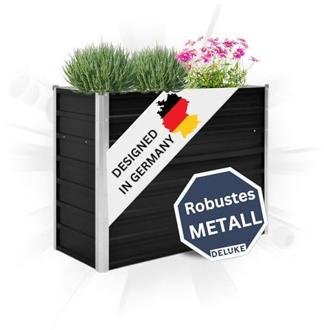 DELUKE Hochbeet für Garten Oskar Anthrazit | 100x40x77cm | Verzinkter Stahl | Wetterfest | Gartenbeet Kräuterbeet Blumenbeet Beet hoch Frühbeet für Garten Gemüsebeet