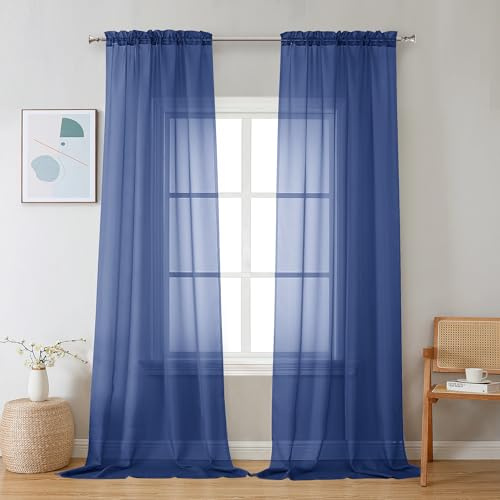 Chyhomenyc Royal Blue Sheer Curtains 96 inches Long 2 Panels, Light Filtering Soft Airy Solid Elegant Voile Window Treatment Drapes for Bedroom Living Room Wedding Party Decor, 42 Wx96 L, 8FT L