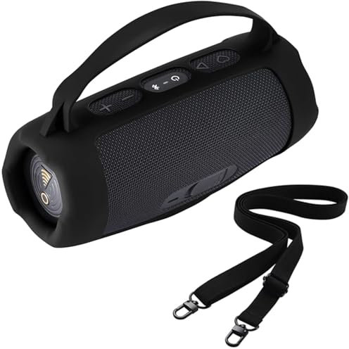 BeisDirect Coque en silicone pour enceinte Bluetooth portable JBL Charge 5 WiFi/Charge 5, housse de protection souple avec bandoulière (noir)
