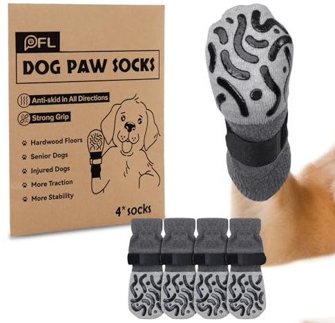 2 Pairs Anti Slip Dog Socks with Grips for Paw Protection - Stop Licking, Strong Traction Boots for Senior Dogs, Hardwood Floors Indoor Walking (Grey, XS)