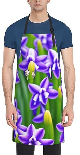 Lrtyuasq Tablier de cuisine imperméable pour homme avec poches Motif imprimé Rouge, Jacinthe violette, taille unique