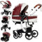 Reenborn PU-Leder Kinderwagen 3 in 1, Buggy mit Zwei Umkehrbaren Schiebemodi, Kinderwagen mit Rahmen Aluminiumlegierung, Kombikinderwagen 3 in 1 Komplettset mit Ein-Klick-Faltdesign (518 Red)