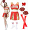 JONRRYIN Cheerleader Kostüm Damen, Uniform Mit Pompons, Cheer Sticks, Ärmellos Crop Top und Minirock, High School Outfit (Rot + Gold, L)