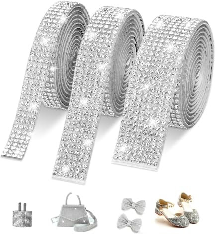 BOBOZHONG Ruban de Diamant Strass Cristal, 3 Rouleaux de Strass Ruban Diamant Strass Rouleau Ruban de Diamant Auto-Adhésif Ruban Strass Autocollant pour DIY Décoration et Métiers Projets