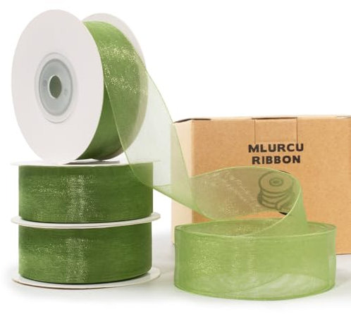 Mlurcu Nastro in organza trasparente verde salvia, 2,5 cm x 70,6 m, colore verde chiaro, in chiffon, tulle, per confezioni regalo, albero di Natale, bouquet di fiori, inviti di nozze, ghirlande,
