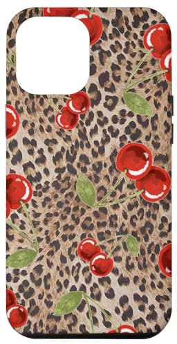 iPhone 12 Pro Max Cute Cherry Cherries On Cheetah Leopard Print Girl Women Case