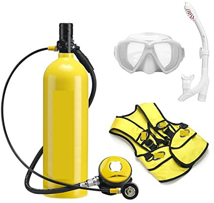 Bouteille de plongée 2L Plongée Respirateur Équipement De Plongée Bouteille En Aluminium Bouteille De Gaz Adulte Natation Plongée En Apnée Tuba Manomètre Résiduel Ultra-haute stabilité(Giallo,C)