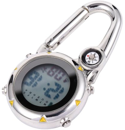 INOOMP Karabineruhr Clip on Uhr Mit Kompass Gelb Aus Edelstahl Multifunktional Für Rucksack Camping Wandern Outdoor Aktivitäten