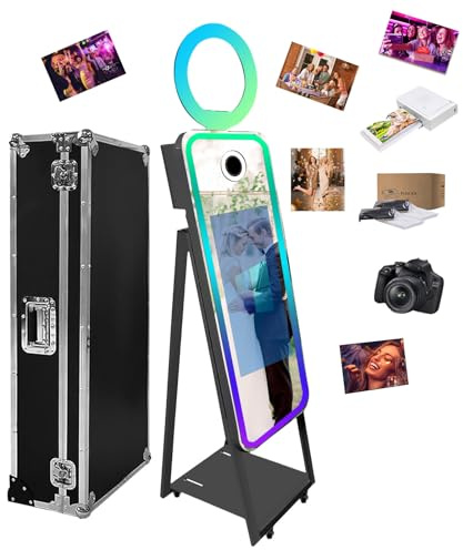 Magic Mirror Photo Booth 40'',Portable 21.5'' Touch Screen Booth Machine with LED Frame,Built in Mini PC Selfie Mirror Photo Booth for Event Rentals (Black, 40 inch+Camera+Mini Printer)