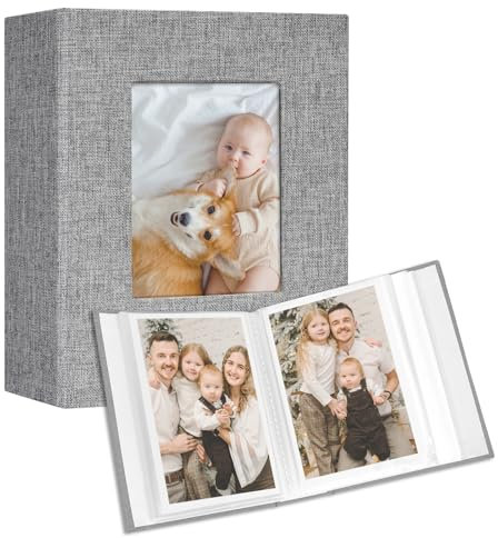Vienrose Fotoalben Klein 10x15 Fotos 2 Pack Leinen Cover mit Frontfenster, Einsteckalbum 50 Taschen mit 100 Fotos, Aufbewahrung von Kunstwerken oder Postkarten Grau