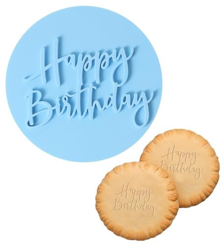 Fondant Blau Prägestempel „Happy Birthday“ für Kuchen Fondant 8cm 3D Prägestempel Modellierwerkzeug Keksstempel Geburtstags Ausstecher Stempel Geburtstag Dekoration für Kuchen Cupcakes DIY