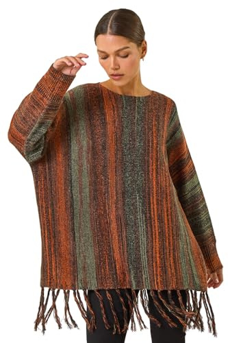 Roman Originals Fringe Hem Knit Longline Jumper for Women UK - Ladies Everyday Autumn Winter Shawl Collar Comfy Soft Evening Vacation Work Party Night Out - Rust - Size 12