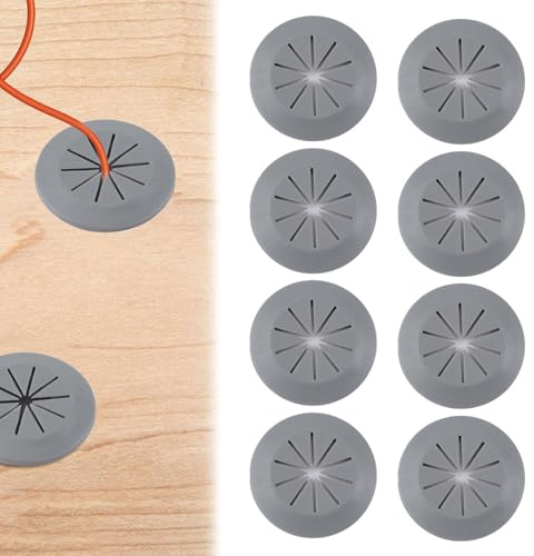 MOROBOR Flexible Silikon-Kabeldurchführung, 3,8 cm, graue Gummidichtungen für Schreibtisch, Tisch, Drahtlochabdeckung, Kabelmanagement, Draht-Organizer, 8 Stück