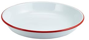 Piatto smaltato per riso/pasta, bianco, con bordo rosso, 24 cm