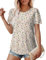 Aokosor T Shirts for Womens UK-Scoop Neck Puff Sleeve Tee Eyelet Embroidery Ladies Summer Tops Curved Hem Shirts Floral Beige Size 14-16