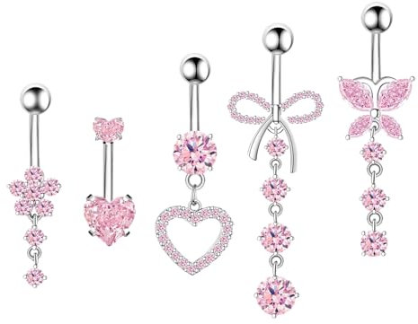 RUGBOL Lot de 5 piercings de nombril en titane pour femme (rose)