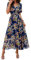 IFFEI Women Summer Maxi Dress Short Sleeve Wrap V Neck Floral Print High Waist Long Flowy Dresses L Navy Blue