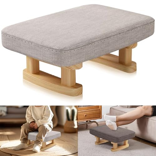 Hocker GrauFußhocker mit Festen Holzbeinen,Sitzhocker FußbankFusshocker mit AbnehmbareGepolstert,PolsterhockerFussbank FußhockerSchreibtisch Schlafzimmer Outdoor Garten(Hellgrau)