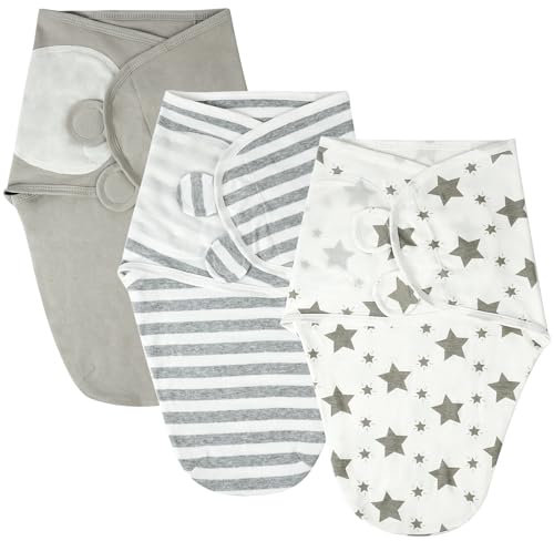 AYBUY Pucksack Baby, 0–3 Monate Schlafsäcke für Neugeborenen, Bio-Baumwolle Baby Schlafsäcke für Neugeborene, Swaddle Decke Pucktuch, Babyschlafsack Wickeltuch Unisex 3er (Grau)