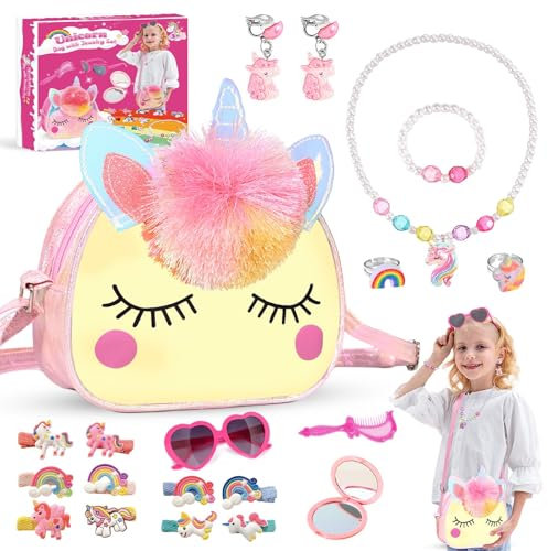 Handtasche Schmuckset für Mädchen, Handtasche Mädchen Geburtstagsgeschenke für Kinder von 5 6 7 8 9 10 Jahren