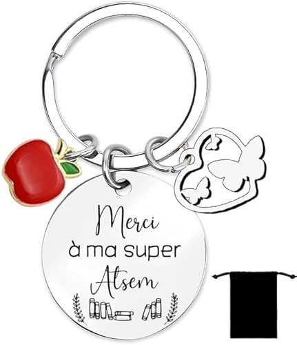 YZLPLP Cadeau Maitresse Porte Clef Atsem Cadeau Noel Maitresse D'école Porte Clef Professeur D'école Fin D'année Professeur Merci Cadeaux L'enseignant Noel Cadeaux Remerciement Original