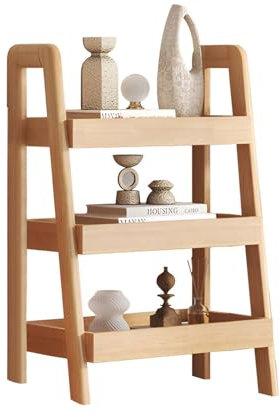 AIZYR 3-Stöckiges Lagerregal Leiterregal Aus Massivholz, Bücherregal Beistelltisch Organizer-Regalsystem, Offene Aufbewahrung Für Schlafzimmer, Wohnzimmer, Küche,Wood Color