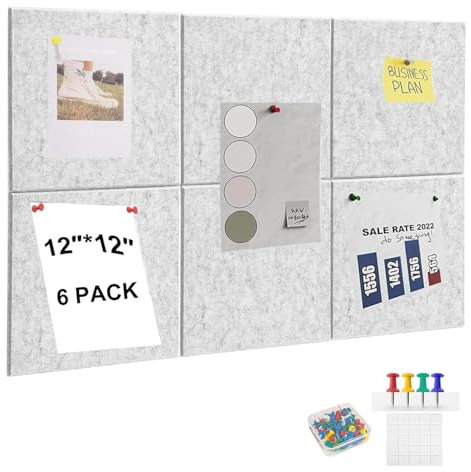 6 Stück Pinnwand Filz Selbstklebend Mit 30 Reißzwecken,30 * 30CM Pinnwand Groß,9MM Dick Filz Für Zuhause Küche,Büro,Schule,Notizen,Fotos(Grau)