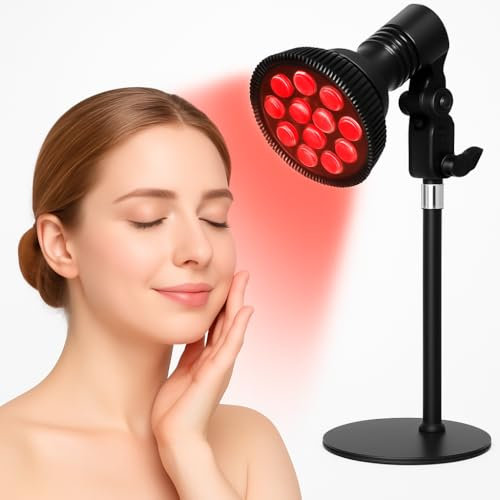 2 in 1 Rotlichtlampe mit Standfuß, 54W Infrarotlampe 850nm & 660nm, 18 LEDs für Rotlichttherapie, Tiefenwärme zur Schmerzlinderung im Gesicht, Nacken und Rücken, Hochwirksam & Einstellbar