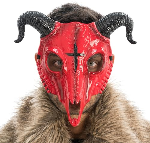 Chaks - Teufelsmaske mit Hörnern, Maske für Halloween, Karneval | Maske mit Kreuzsymbol, Dämon und Teufel Kostüm Accessoire, Horrorparty, Mottoparty und Cosplay