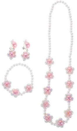 WEKAMOS Collier De Fleurs À La Mode Boucles D' Oreilles en Perles Boucles D' Oreilles pour Petites Filles Bijoux pour Enfants Collier De Fleurs Hawaïennes