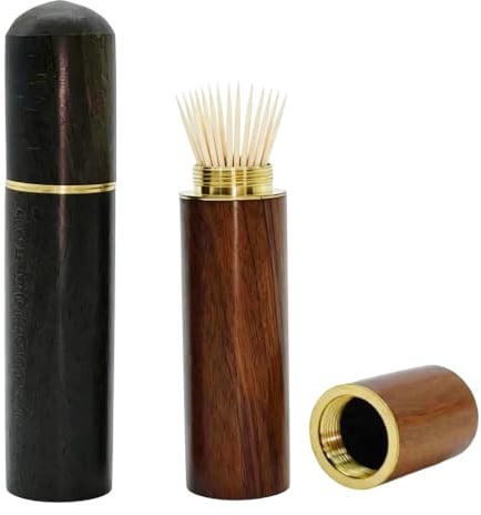 Elenviorina 2 Pack Wooden Toothpick Holder, Portable Travel Toothpick Case with Screw Cap, Small Pocket Tooth Pick Box for Outdoor, Car, Office & Home Storage(8.3x1.7cm)