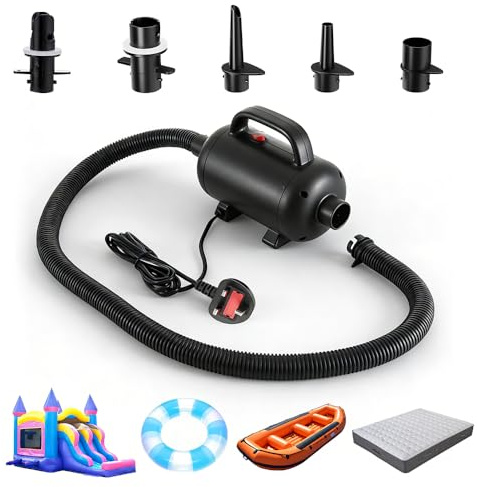 NAVESO 600W Electric Air Pump, Electric Pump for Inflatables, 2 in 1 Portable Air Pump, Quick-Fill Inflator Deflator with 5 Sizes Nozzle for Inflatables Mattress/Bed, Paddle Board, Gymnastics Mat