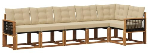 vidaXL Outdoor-Sofagarnitur mit Kissen 6 pcs Natur und Beige, Gartenlounge, Moderne Sofas für draußen, strapazierfähige Sitzgruppe für Terrasse, Perfekter Komfort