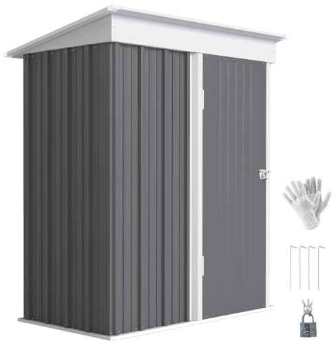 Outsunny Metall Gerätehaus 1,36m² mit Fundament 161x95x181cm Grau | Pultdach, Verstellbare Regale, Abschließbarer Tür, Wetterfest, Geräteschuppen, Gartenhaus, Outdoor Garten Schuppen