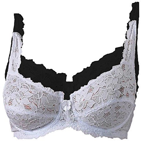 Ladies Underwired Designer Non Padded Bra Lace Bra by Marlon 2Pack Black & White BlkWht-38D