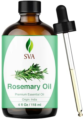 SVA Rosemary Essential Oil – 4 Fl Oz (118 ml) – 100% Natural Rosemary Oil for Hair, Face, Skin Care, Diffuser, Aromatherapy, Scalp, Body Massage, Soap and Candle Making – with Dropper