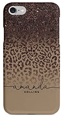 Tirita Personalised Initials Custom Hard Phone Case Compatible with iPhone 7 & 8 PRINTED GLITTER, NOT REAL GLITTER Animal Print Sparkly Leopard Cheetah