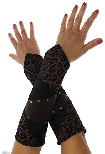 Kunst und Magie Damen Armstulpen aus Fleece Stulpen Handwärmer Handschuhe Boho, Farbe:Braun