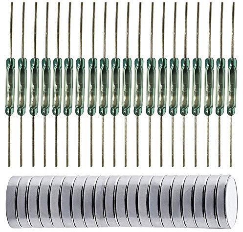 Gebildet 20Pezzi Interruttore Reed in Vetro Contatto Reed, Magnete Vicino - Collegamento Circuito, Magnete Lontano - Interruzione Circuito, Interruttore a Induzione Magnetica Con 20pcs Magnetici