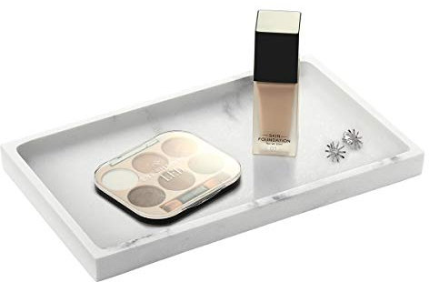 Emibele Jewelry Organizer Resin Tray, Kitchen Bathroom Dresser Vanity Tray Jewelry Dish Ring Holder Cosmetic Organizer for Candle Perfume Soap Shampoo Small Plant Home Decor, Medium - Gravel White