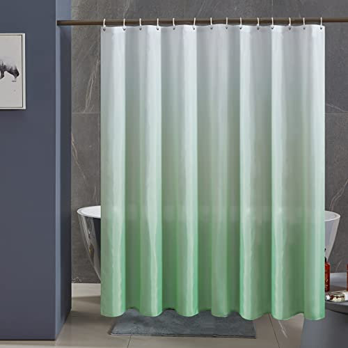 Furlinic Duschvorhang Überlänge Badvorhang Anti-schimmel Textil für Badewanne und Dusche Vorhang aus Stoff Antibakteriell Waschbar mit 12 Duschringen Weiß nach Grün Extra Groß 200x200cm.
