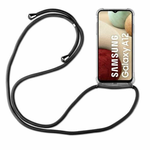 Hülle Kompatibel mit Samsung Galaxy A12 | Handykette Smartphone Halskette Hülle mit Band | Handyhülle mit Kordel zum Umhängen Kompatibel für Galaxy A12 | Schwarz